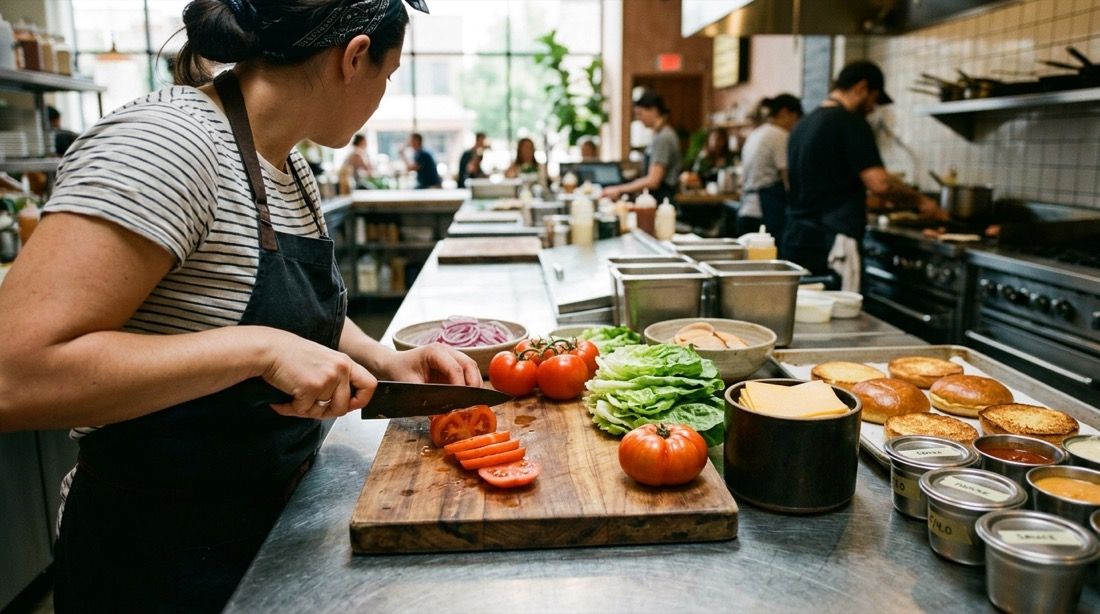 Mise en place con ingredientes frescos en la cocina